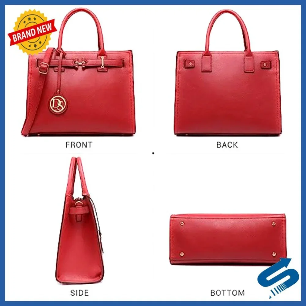 Large Pebbled Vegan Leather Satchel Tote with Long Strap and Zipper Pocket